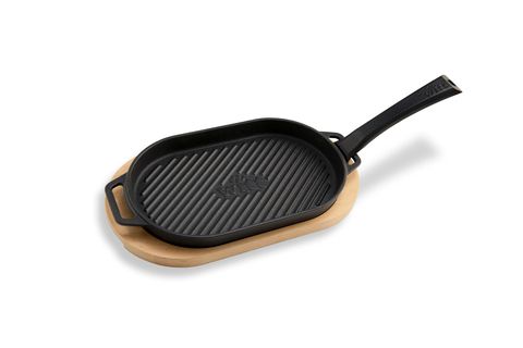 Grillpfanne mit Rillen inkl. Holzbrett Grillpfanne mit Rillen inkl. Holzbrett